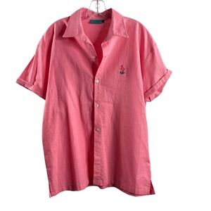 BAHARI BAHAMAS SIZE LARGE PINK SHORT SLEEVE BUTTON FRONT COTTON BLOUSE